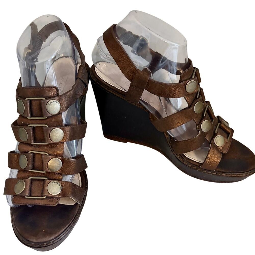 COACH Mallorie Bronze Metallic Gladiator Wedge Studded Strappy Sandals 9